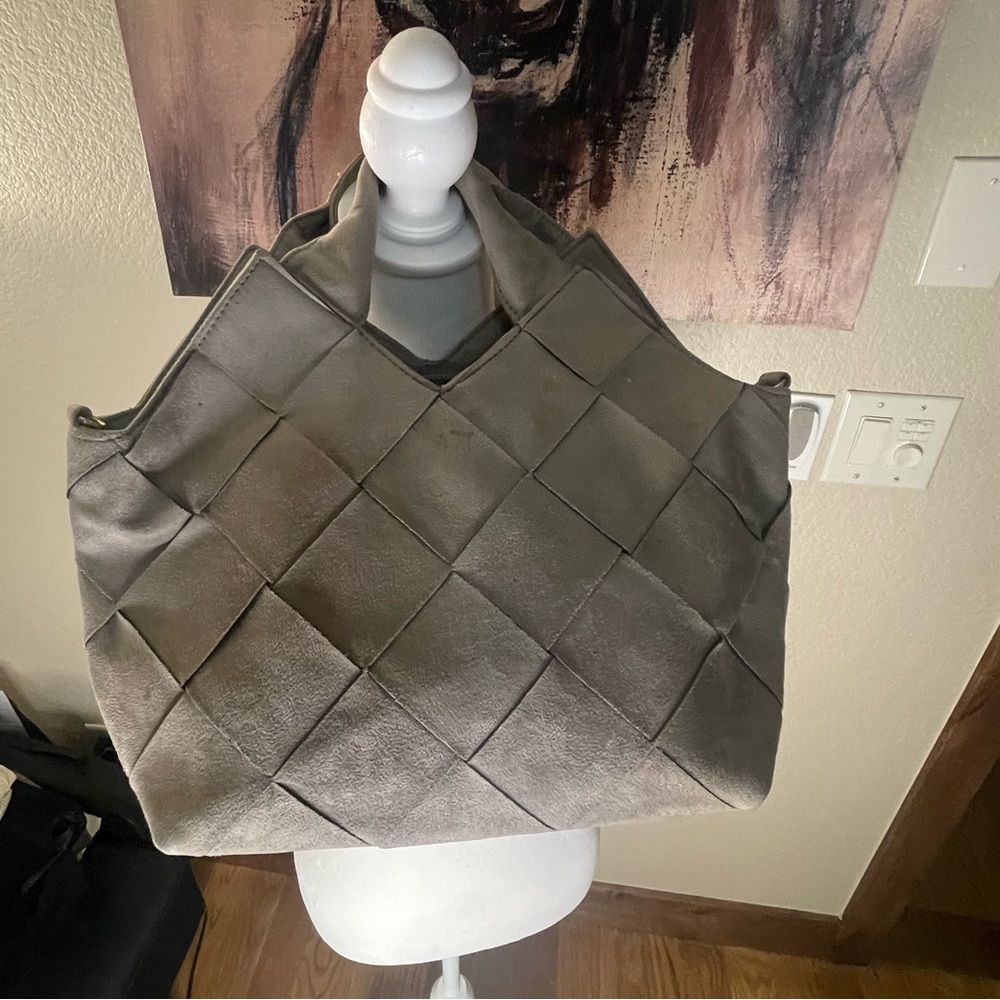 Faux Suede Gray Tote Handbag Inspired - Size Medium